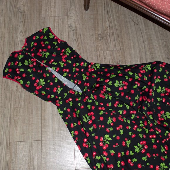 Vintage Inspired Black Red Cherries Swing Dress - Picture 7 of 9